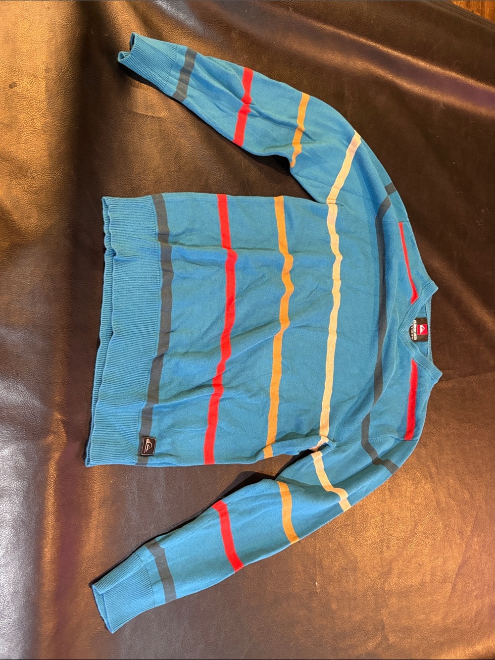 Quiksilver Blue Crewneck Sweater with Multicolor Stripes
